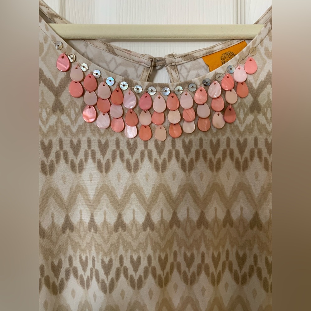 Ruby Rd. Beaded Jeweled Sleeveless Sundress, Tan and Pink, Size‎ Petite Large PL - Picture 2 of 5